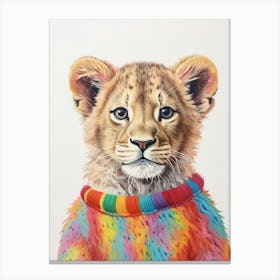 Baby Animal Wearing Sweater Lion 2 Canvas Print