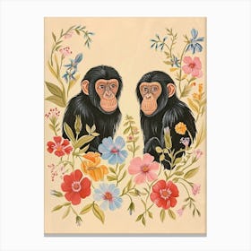 Folksy Floral Animal Drawing Chimpanzee 6 Canvas Print