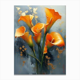 Gold Plated Orange Calla Lily Flowers Canvas Print