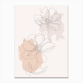 Minimal Line Art Flowers and Watercolor Backdrop Canvas Print