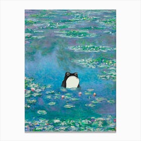 Unimpressed Frog In Monet Water Lilies Painting Canvas Print