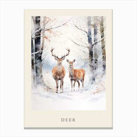 Winter Watercolour Deer 6 Poster Canvas Print