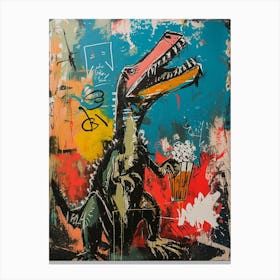 Paint Splash Dinosaur Eating Popcorn 5 Canvas Print