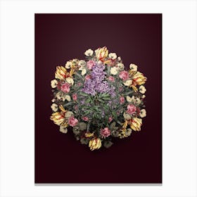 Vintage Persian Lilac Flower Wreath on Wine Red n.0602 Canvas Print