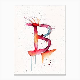 B  Letter, Alphabet Minimalist Watercolour 3 Canvas Print