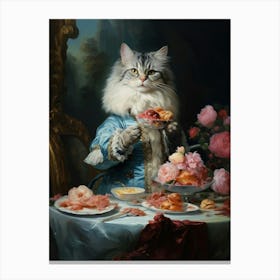 Luxury Cat Banquet Rococo Style Canvas Print