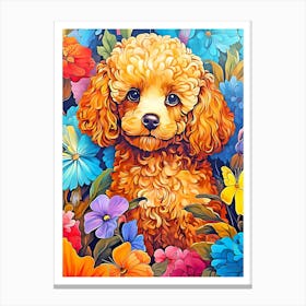 Poodle In Flowers Canvas Print