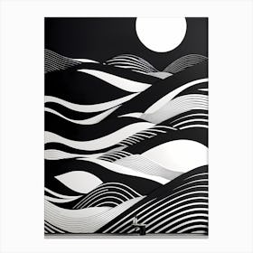 Wavy Lines, black and white monochromatic art Canvas Print