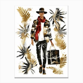 Fashion Man In Hat And Scarf Canvas Print