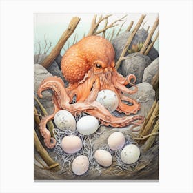 Octopus Building A Nest Illustration 2 Canvas Print