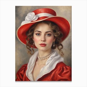 Lady In Red Hat 1 Canvas Print
