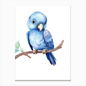 Blue Parrot On A Branch Canvas Print