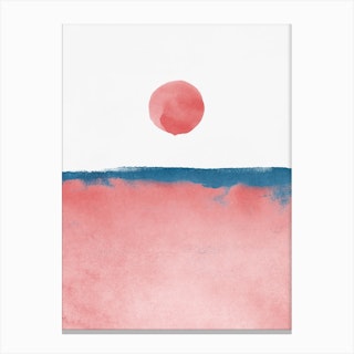 Minimal Landscape Pink And Navy Blue 02 Canvas Print