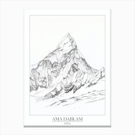 Ama Dablam Nepal Line Drawing 4 Poster Canvas Print