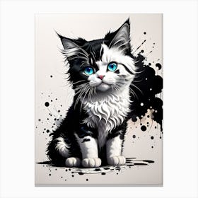 Black And White Cat With Blue Eyes Canvas Print