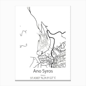 Ano Syros,Greece Minimalist Map Canvas Print