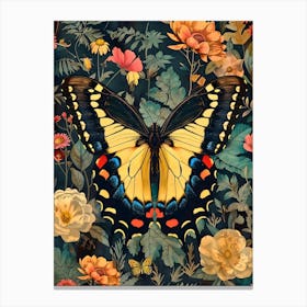 Butterfly And Flowers Inspired By William Morris Canvas Print