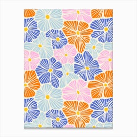 Flower Mosaic Pink Orange Blue Textured Hand Drawn Canvas Print