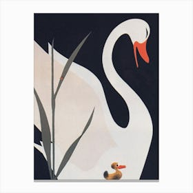Swan And Duckling Vintage Print Canvas Print