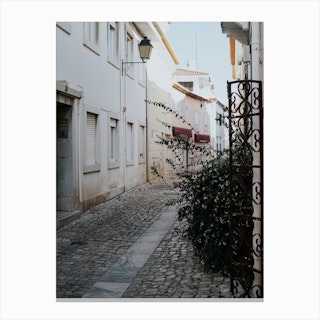 Bright Tiled Street In Portugal Pastel Colour Travel Photography Canvas Print