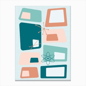 Mid Century Abstract Blocks 18 Teal, Peach, and Salmon Canvas Print