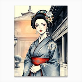 Geisha Woman Portrait Canvas Print