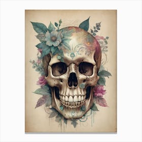 Floral Skull Vintage Painting (14) Canvas Print
