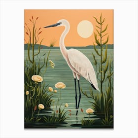 Vintage Bird Linocut Egret 1 Canvas Print