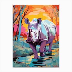 Rhino In The Wild Pop Art Retro 2 Canvas Print