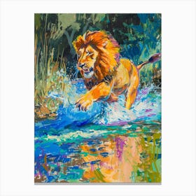 Masai Lion Crossing A River Fauvist Painting 3 Canvas Print
