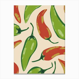 Red & Green Chilli Pattern Illustration 2 Canvas Print