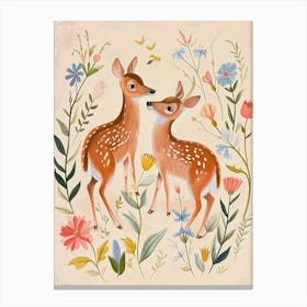 Folksy Floral Animal Drawing Deer Canvas Print