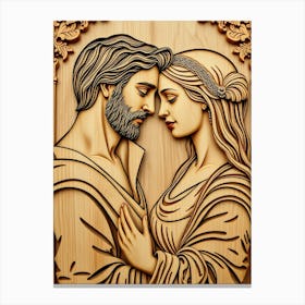 Love Couple - Wood Work Portrait Canvas Print