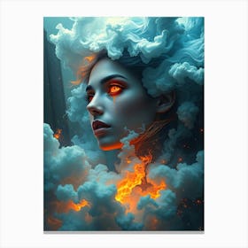 Girl In Smoke and Fire Canvas Print