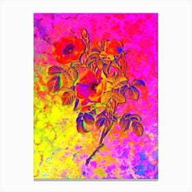 Rose of Love Bloom Botanical in Acid Neon Pink Green and Blue Canvas Print
