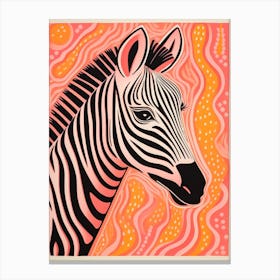 Linocut Inspired Pink & Orange Zebra 1 Canvas Print