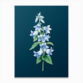 Vintage Bellflowers Botanical Art on Teal Blue n.0304 Canvas Print