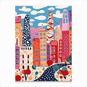 Barcelona, Illustration In The Style Of Pop Art 4 Canvas Print