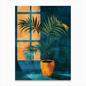 Palm Tree In Front Of Window Canvas Print