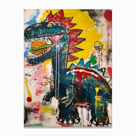 Dinosaur Eating A Hamburger Burger Abstract Canvas Print