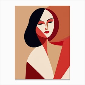 Abstract Portrait Of A Woman Abstract red and beige Art Canvas Print