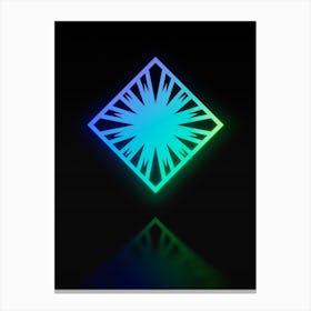Neon Blue and Green Abstract Geometric Glyph on Black n.0426 Canvas Print