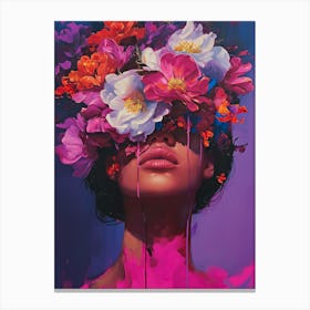 Portrait Woman Purple Pink Flowers Floral Painting Poster Canvas Print