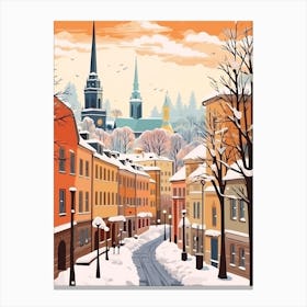 Vintage Winter Travel Illustration Stockholm Sweden 3 Canvas Print