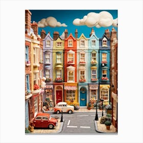 Claymation Style Uk Street Scene Where Houses Bend Whimsically To Create A Surreal And Atmospheric L Canvas Print