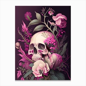 Skull With Floral Patterns 1 Pink Botanical Canvas Print