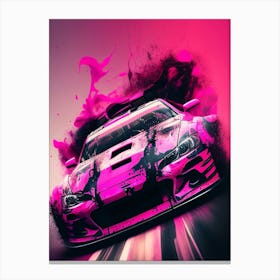 Pink Racing Car Muscle Smoke Drift Retro Racing vintage classic Car Canvas Print