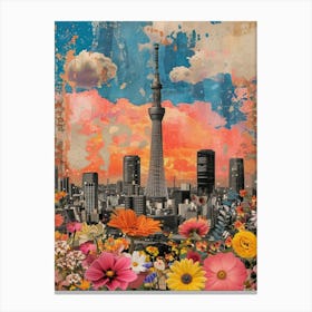 Tokyo   Floral Retro Collage Style 3 Canvas Print