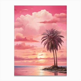 Pink Palm Tree Sunset Art Print 3 Canvas Print