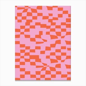 Retro Aesthetic Abstract Geometric Checkerboard in in Pink And Orange Canvas Print